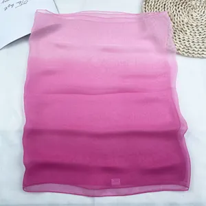 Women's gradient pink lightweight silk chiffon scarf for summer sun protection and daily wear.