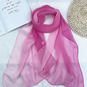 Gradient silk scarf for women, soft breathable georgette thin summer sun protection shawl.