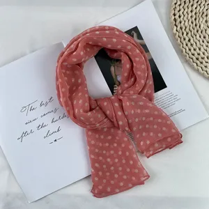 Summer chiffon polka dot scarf, vintage pink thin breathable sun protection neck wrap style.