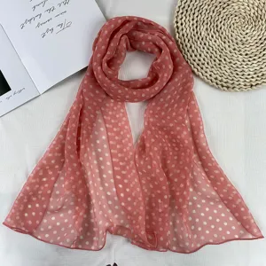 Summer chiffon scarf featuring retro polka dots, lightweight and breathable fabric for travel.