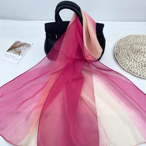 Summer rainbow gradient chiffon scarf for women, soft breathable thin silk scarf shawl.