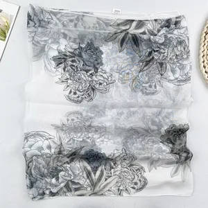 Frühling Sommer langer rechteckiger Seidenschal Sonnenschutz chinesische Pfingstrose Chiffon Tuch