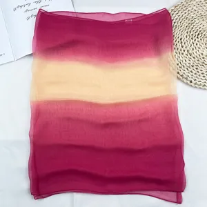 Summer thin gradient silk scarf for women, soft breathable georgette sun protection shawl.