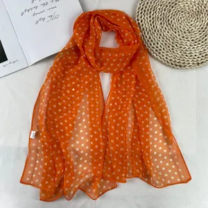 Summer orange polka dot sheer chiffon scarf lightweight retro neck wrap for daily outdoor