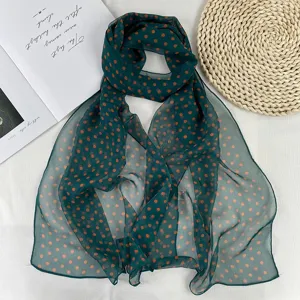 Green orange polka dot silk scarf lightweight chiffon summer sun protection fashion accessory