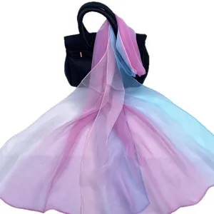 Rainbow gradient chiffon scarf for women, lightweight breathable summer sun protection shawl.