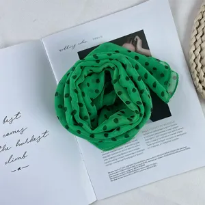 Green polka dot chiffon scarf summer lightweight sun protection stylish neck wrap detail
