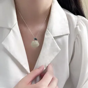 Exquisite S925 silver Hetian jade lotus Ruyi pendant necklace for women minimalist daily wear