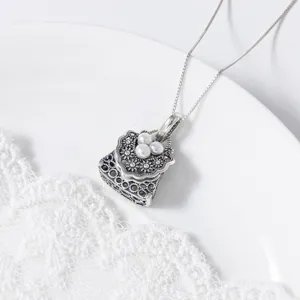 S925 Sterling Silver Vintage Hollow Bag Pendant Pearl Necklace Niche Design Women Jewelry
