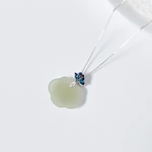 S925 silver hetian jade lotus ruyi pendant, exquisite minimalist niche design jewelry necklace.