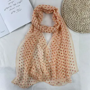 Peach polka dot chiffon scarf lightweight sun protection summer women elegant thin neck scarf