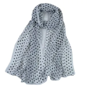 Summer polka dot lightweight chiffon scarf, elegant black and white pattern for women sun protection.