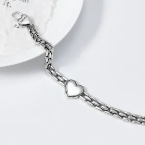 Exquisite S925 silver heart watch chain bracelet featuring vintage Thai silver cool style design.