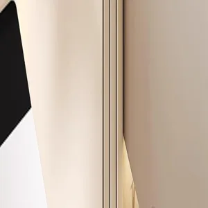 Detailed view of the modern minimalist bathroom tissue box structure, smooth beige finish.