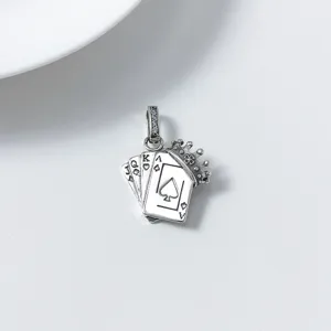 S925 silver poker cards crown pendant retro vintage Thai silver necklace charm