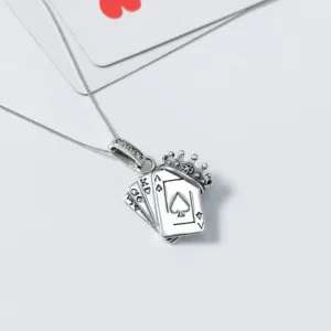 Vintage 925 Sterling Silver Poker Crown Pendant Retro Thai Silver Inlaid Rhinestone Pendant For Unisex Street Style Jewelry Gift