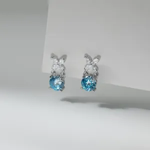S925 Silber Schmetterling Blaue Zirkon Ohrringe Elegant Minimalistisch Nischen Design Schmuck