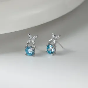 Sterlingsilber Schmetterling Ohrstecker Zart Minimalistisch Blau Weiß Strass Rund Eingelegt Fein Verarbeitet Ohrring Schmuck Geschenk