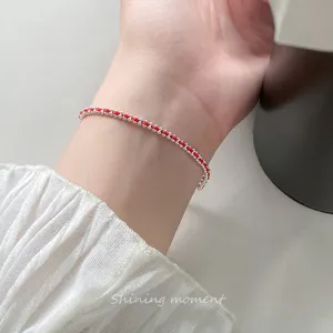 Filigranes S925 Silber roter Faden Perlen Armband, minimalistischer Stil, eleganter Schmuck.