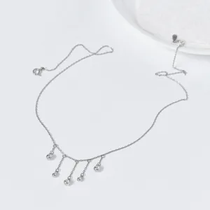 Collar en Y de Plata de Ley 925 Minimalista Cuentas Lisas Borla Cadena de Gargantilla Estilo Ins Lujo Discreto para Mujer Accesorio Diario