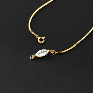 Close-up of S925 silver marquise cubic zirconia snake chain bracelet with elegant design.