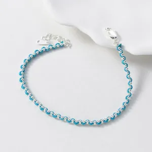 Blaues gewebtes Perlen Silberarmband S925 Sterling Silber minimalistischer Schmuck Stil