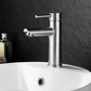 Grifo Moderno de Acero Inoxidable para Lavabo Cepillado Monomando Agua Fría y Caliente para Fregadero de Baño
