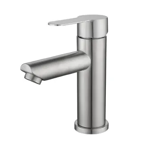 Grifo de lavabo de acero inoxidable cepillado monomando para agua fría y caliente.