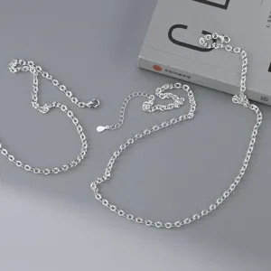 S925 Sterling Zilveren Getextureerde Ovalen Schakelketting Voor Dames Minimalistische Mode Sieraden Verfijnd Polijsten Dagelijks Accessoire