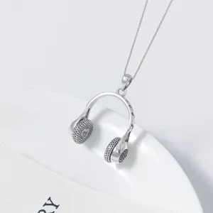 Minimalist 925 Sterling Silver Headphone Musical Note Pendant Vintage Thai Silver Crafted Music Theme Jewelry Pendant Only For Men Women