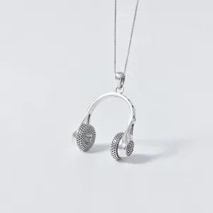 S925 Silver Headphone Music Note Pendant Necklace Minimalist Niche Design Chic Silver Jewelry