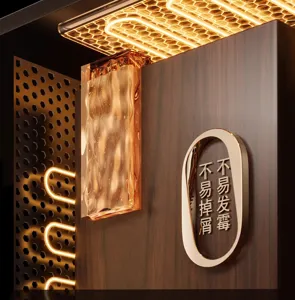 Detailed view of bathroom wooden storage rack panel featuring anti-mold and durable design.