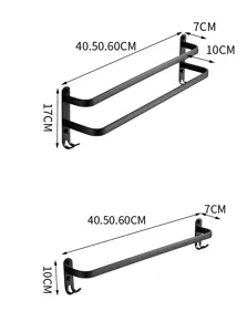 Black space aluminum towel rack wall mounted bathroom towel bar with hooks size specs.