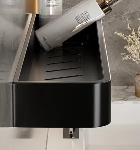 Matte schwarze Badezimmer Duschregal wandmontiert ohne Bohren, ideal fur Shampoo und Duschgel.
