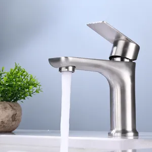 Modern Minimalist Stainless Steel Basin Faucet Single Cold Bathroom Sink Water Tap Lavatory Mixer