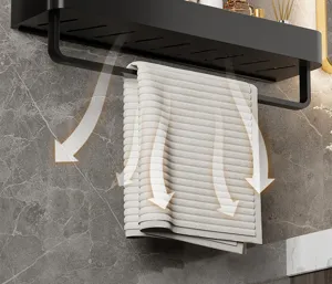 Schwarzes Duschregal zur Wandmontage Handtuchhalter Badezimmer Organizer Hängeregal
