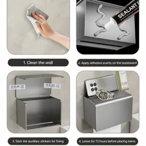 Wall-mounted waterproof toilet paper holder, stainless steel roll tissue storage box.