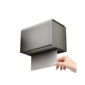 Wall-mounted grey tissue paper dispenser box, waterproof bathroom roll holder main view.