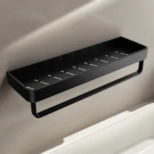 Modern Minimalistisch Raumaluminium Badezimmer Wandmontage Aufbewahrungsregal Schwarz Duschregal Für Badezimmer Organizer