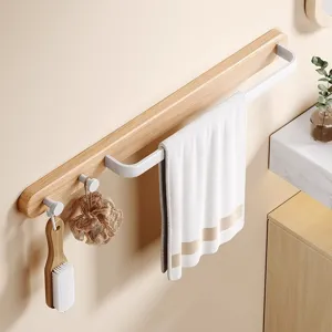 Toallero de pared de madera estilo crema bano barra sencilla con ganchos y toalla