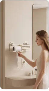 Wall-mounted hair dryer holder bathroom storage rack punch-free organizer for blow dryer