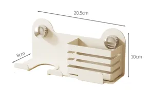 Punch-free wall mounted hair dryer holder bathroom storage rack with comb basket 20.5cm