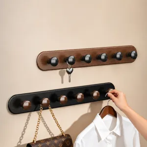 Colgador de Pared de Plástico con Grano de Madera Sin Punzón Estante de 6 Filas para Puerta Baño Cocina Toalla Abrigo Organizador