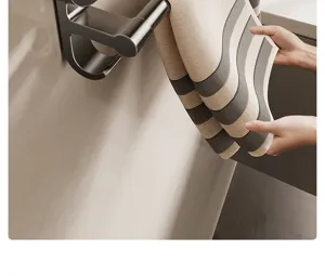 Punch-free suction cup towel bar, modern metal single towel rack for bathroom washbasin.