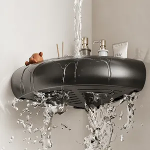 Étagère d'angle en plastique noir murale salle de bain douche rangement panier