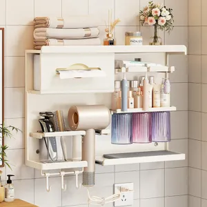 Étagère de Rangement Murale pour Salle de Bains en Acier au Carbone Sans Poinçonnage Porte-Brosse à Dents Électrique Organisateur