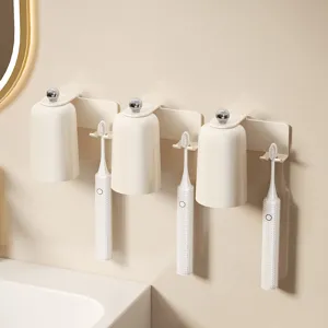 Portaspazzolino a Parete Stile Crema Con Tazza per Collutorio Magnetica Organizzatore per Bagno