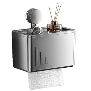 Portarrollos de papel higiénico de pared con repisa, soporte gris moderno y resistente al agua.