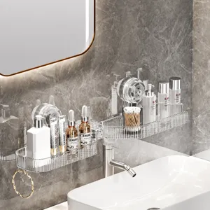 Transparente ausziehbare Badezimmer Eckregal Wandmontage Aufbewahrung fuer Waschbecken.