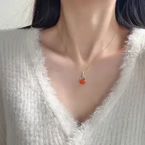 Collana con ciondolo a zucca in argento S925 e agata rossa, elegante gioiello in stile retrò cinese.